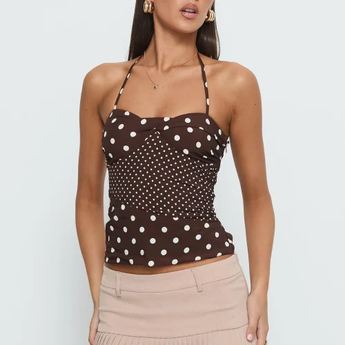 Marguerite Halter Top Brown Polka
